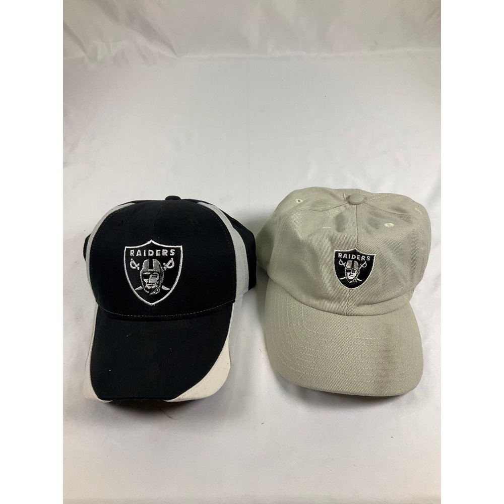 NFL Las Vegas Raiders Hat Bundle Black White Tan Adjustable Caps Lot of 2